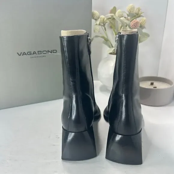 Vagabond Vivian Leather Chunky Block Heel Pointed Toe Boot Black Women 6/EU36NWB - Picture 4 of 9